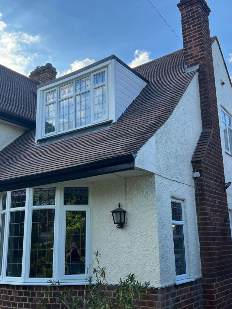 This is a photo of a dormer window which has just had some repairs carried out where the roof and the dormer meet. Works carried out by Linton Roofing Repairs