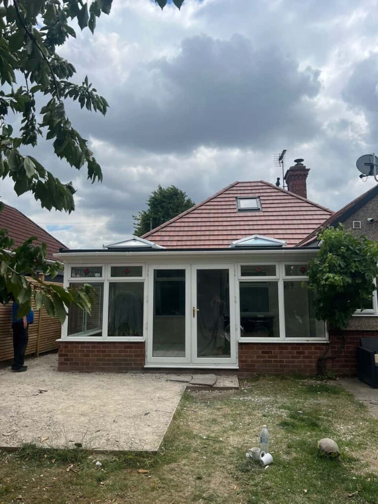 This is a photo of a hipped roof on a bungalow that has just had roof repairs carried out. Works carried out by Linton Roofing Repairs